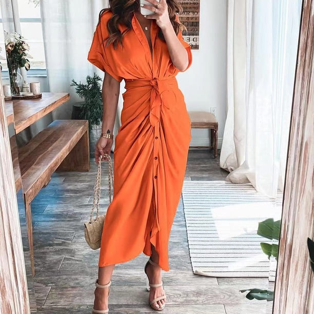 Elegant Women Dresses 2023 Summer Fashion Printed Short Sleeve Shirt Dress Vintage Waist Tie-up Button Bandage Long Dress RobeS Gao Jinjia LED