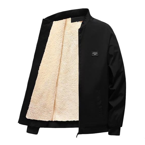 Tisuna Winter Jacket For Men Solid Color Long Sleeve Stand Collar Coat Fashion Soft Autumn Winter Men Fleece Jacket Black Size L