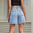 thumbnail image 4 of Women's Summer Casual High Rise Denim Shorts Frayed Raw Hem Ripped Sexy Jeans Shorts Trendy Basic Denim Shorts, 4 of 7