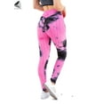 thumbnail image 5 of PULLIMORE Womens High Waisted Leggings Tie Dye Push up Textured Yoga Capri Pants (L, Pink), 5 of 7