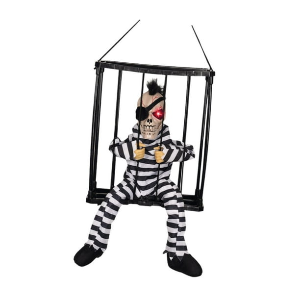 Muñeco de prisionero parlante aterrador con luces intermitentes, accesorio para fotos, juguete colgante de Halloween, gritando Ropa despojada