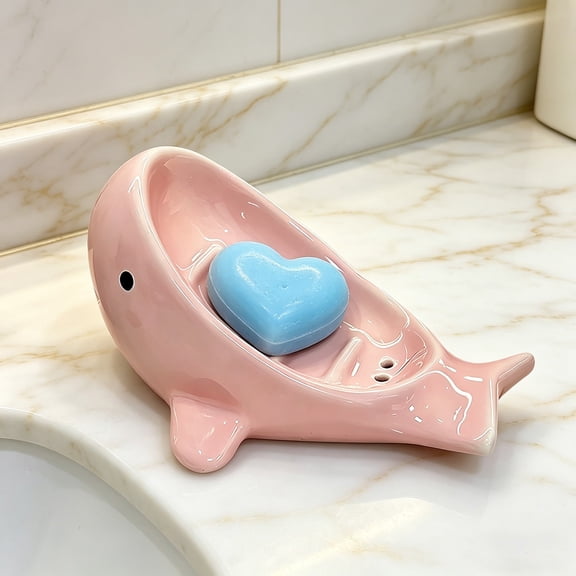 Cute Soap Dish with Drain, Whale-Shaped Draining Soap Tray, No Water Accumulation Bar Soap Holder, Plastic Soap Storage Rack for Bathroom, Shower and Kitchen