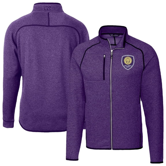 Men's-Cutter & Buck  Heather Purple Orlando City SC Mainsail Sweater-Knit Full-Zip Jacket