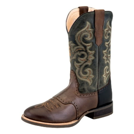 Mens Cowboy Boot - Old West Cowboy Boots Mens Broad Round Rubber 10 EE Choc Barnwood 5703