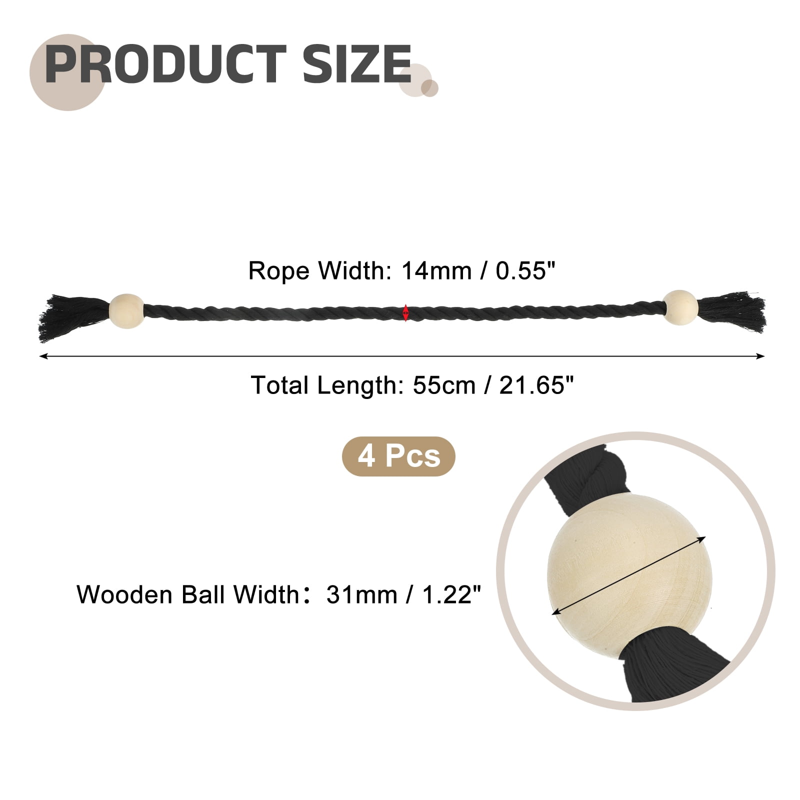 Unique Bargains Magnetic Curtain Tiebacks with Wooden Ball Hand-woven Holdbacks 4Pcs Black