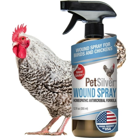 PetSilver Wound Spray Chicken Formula with Chelated Silver, Vet Formulated. All Natural Pain Free Formula for Birds & Poultry, Relief and Support for Wounds, Burns, 12 oz.