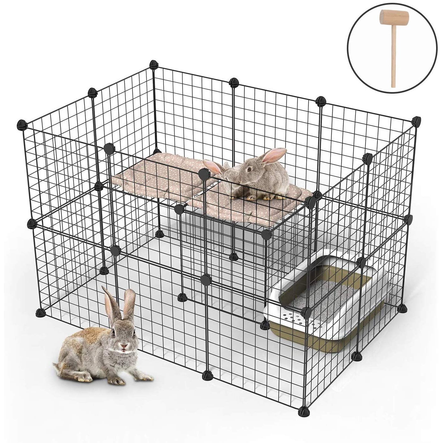 Seizeen Dog Playpens for Inside Outside, 32 Panels DIY Wire Pet Playpen, Portable Dog Fence, Small Animal Playpen for Hedgehogs, Hamsters, Guinea Pigs, Rabbits