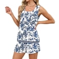 thumbnail image 5 of JULMCOMO 2 Piece Sets for Women Floral Print Square Neck Lightweight Summer Short Sets Drawstring Waisted Baggy Outfits with Pockets Navy M, 5 of 8