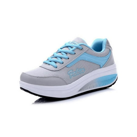 

Frontwalk Ladies Sneakers Wedge Walking Shoe Platform Running Shoes Workout Comfort Trainers Womens Lace Up Gray Blue 9