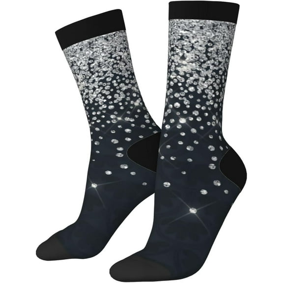 Mvirnsw Black Silver Glitter Diamond Sparkly Men Women Funny Novelty Crew Tube Socks, Casual Athletic Sport Dress Socks