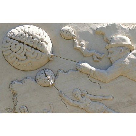 Child Sculpture - LAMINATED POSTER Balloon Woman Hat Child Sand Sculpture Brain Man Poster 24x16 Adhesive Decal