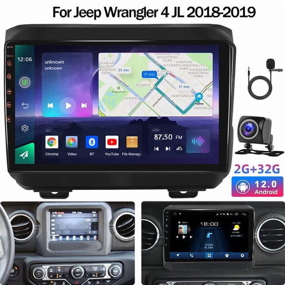 2 32G 9-inch Android 13 Car Stereo for Jeep Wrangler JL 2018-2019 IPS Touchscreen Screen Car Radio with Carplay & Android Auto Support Backup Camera GPS FM Navi SWC