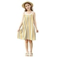 thumbnail image 6 of TGSLY Girl's Summer Sleeveless Dresses Casual Plaid/Striped Printed A-Linen Beach Sundress Loose Flowy Ruched Pleated Halter Tank Dress C-Yellow 5-6 Years, 6 of 9