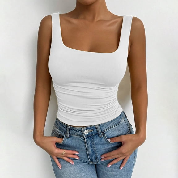 ClodeEU Women's V Neck Spaghetti Strap Sleeveless Tank Top ,Solid Color Casual Camisole White,Womens Plus S