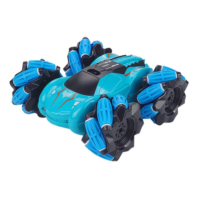 KLKCMS Voiture Télécommandée, Rotation à 360 Degrés, Escalade Tout-Terrain 4WD Course avec Lumière Noir Bleu Sans Musique