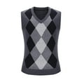 thumbnail image 4 of Wyobmus Mens Casual Wool Argyle Sweater Vest Slim Fit Lightweight Sleeveless V-Neck Knit Pullover Vest Dark Gray, 4 of 5