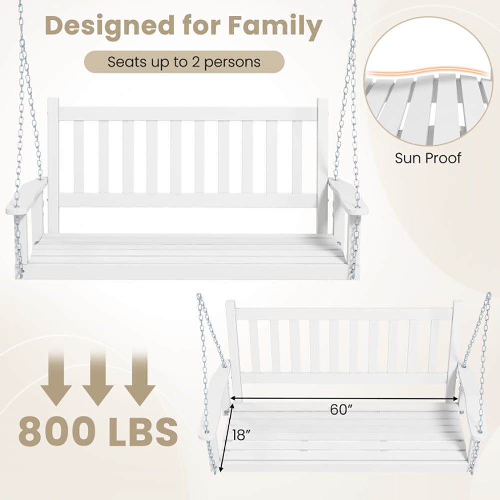 Aimee Lii 3-Person Wooden Outdoor Porch Swing with 800 lbs Weight Capacity, Swing Chair Outdoor, White