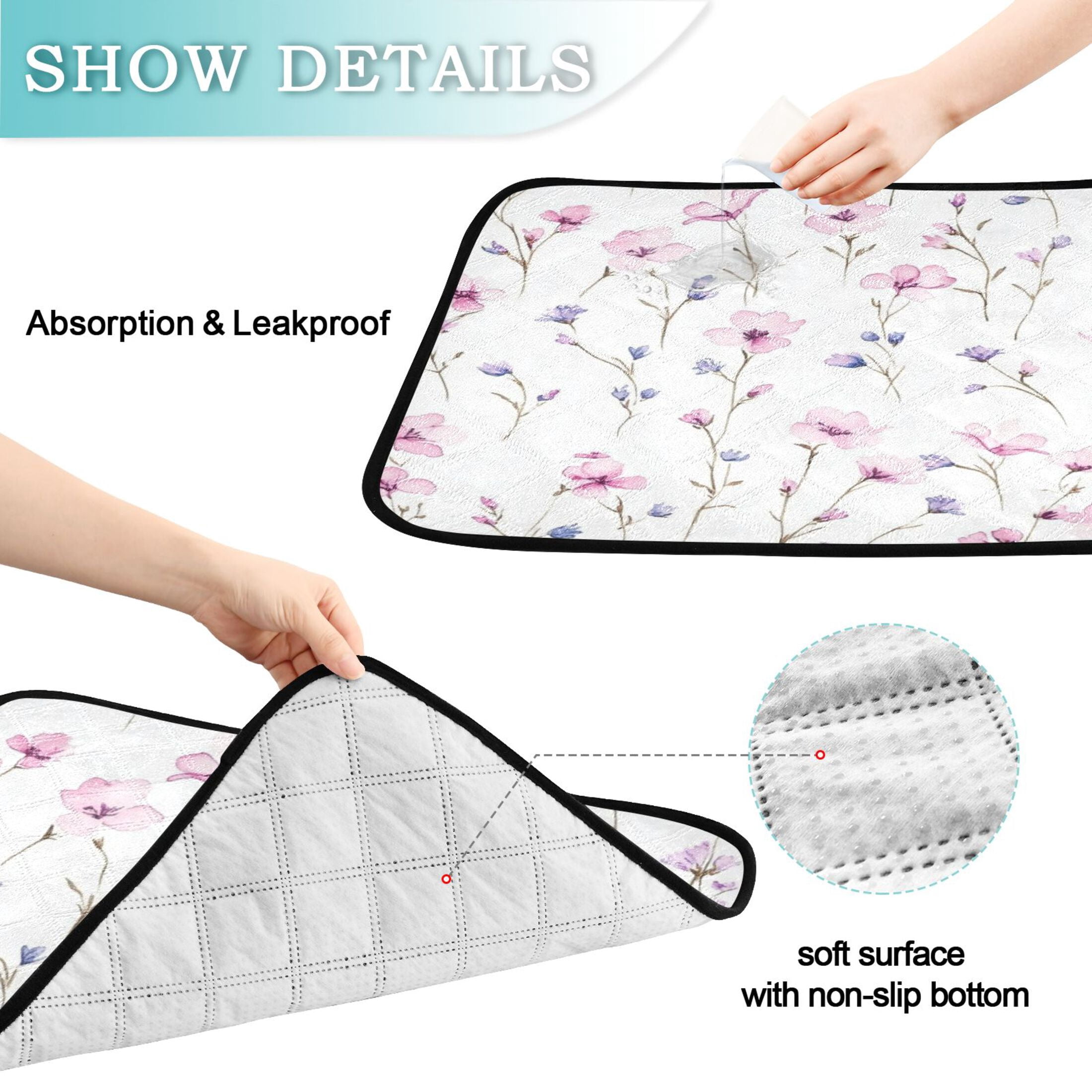 Washable Pet Pee Pads with Super Absorbent Reusable Training Pads for Dogs & Cats Pink Wildflowers