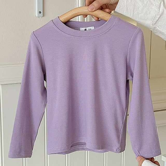 RXIRUCGD Chemise de Base Décontractée pour Enfants 1-12 Ans Manches Longues Col Rond (Violet, Taille : 3-5 Ans)