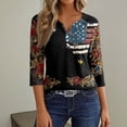 thumbnail image 5 of Women's 250th Anniversary USA Shirt Patriotic American Flag Print V-Neck Button 3/4 Sleeve T-Shirt, 5 of 6