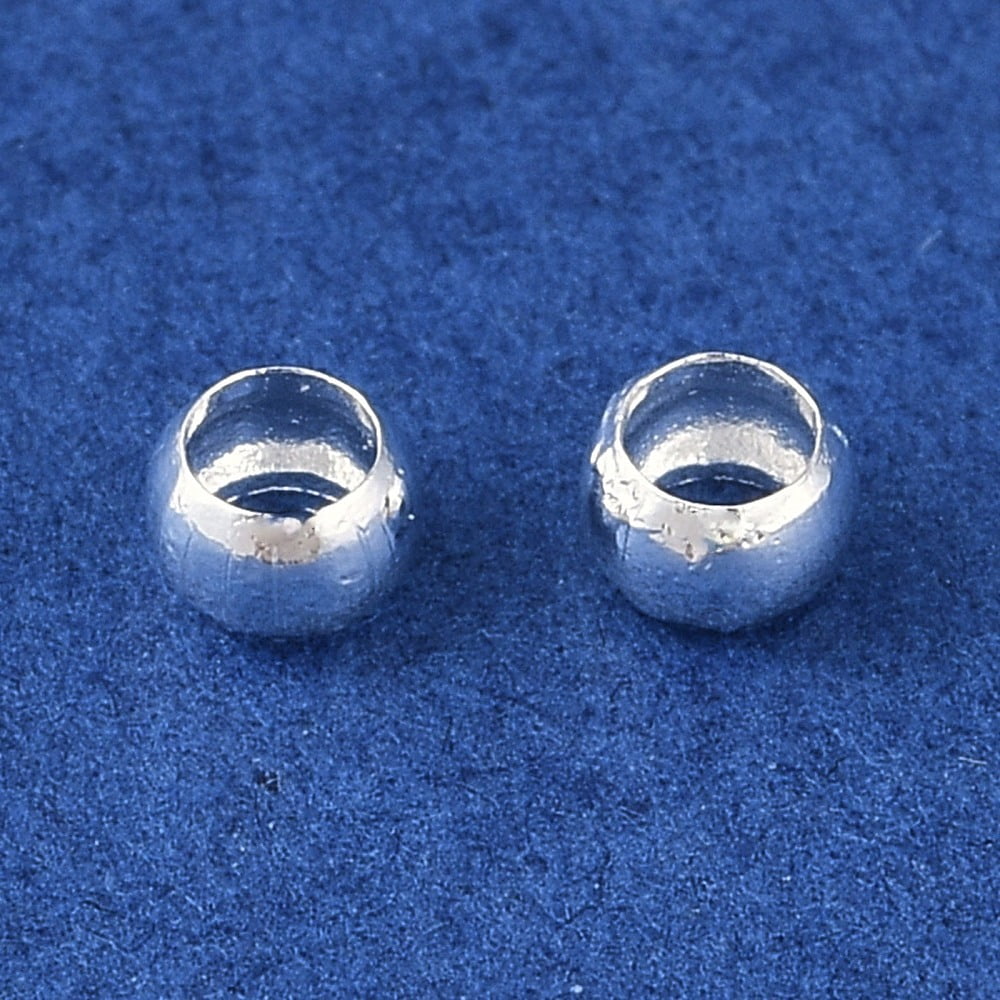 Brass Crimp Beads Rondelle 925 Sterling Silver Plated 2.5x2.5x2mm Hole: 1.6mm Silver