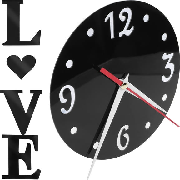 unbranded  Love Heart Wall Clock Mirror Sticker Digital Controlled Clocks Black