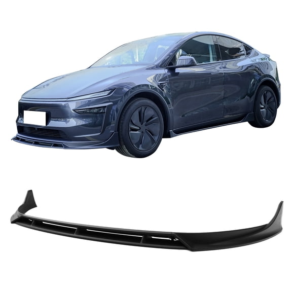 Ikon Motorsports Front Bumper Lip, Compatible with 2025-2026 Tesla Model Y Juniper, IKON Style Matte Black ABS Plastic Air Dam Chin Spoiler Protector Splitter 4PC