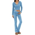 thumbnail image 2 of hotojiny Women 2 Piece Outfits Workout Bodycon Tracksuit Cropped Long Sleeve Zip up Hoodie Jacket Matching Flared Leggings Sets, 2 of 7