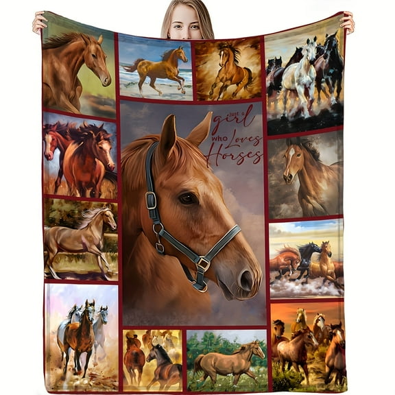 1pc Horse Blanket, Horse Gift Blanket for Girls, Horse Gift Blanket for Women, Gifts for Horse Lovers, Super Soft And Comfortable Horse Themed Gift Blanket for Men