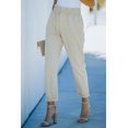 thumbnail image 2 of POGLIP Women's Beige High Rise Paper Bag Waist Pocketed Casual Pants, 2 of 6