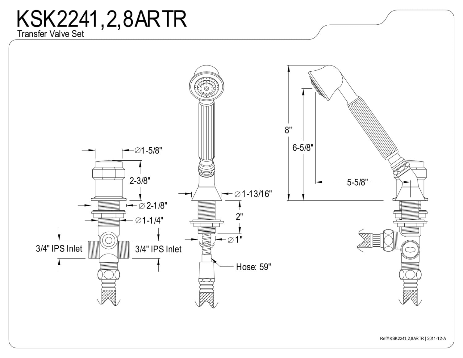 Kingston Brass KSK2241ARTR Deck Mount Hand Shower with Diverter for Roman Tub Faucet, Polished Chrome