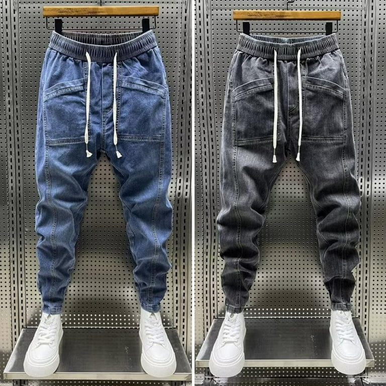 Elastic Waist Jeans Men's Elastic Drawstring Waist Denim