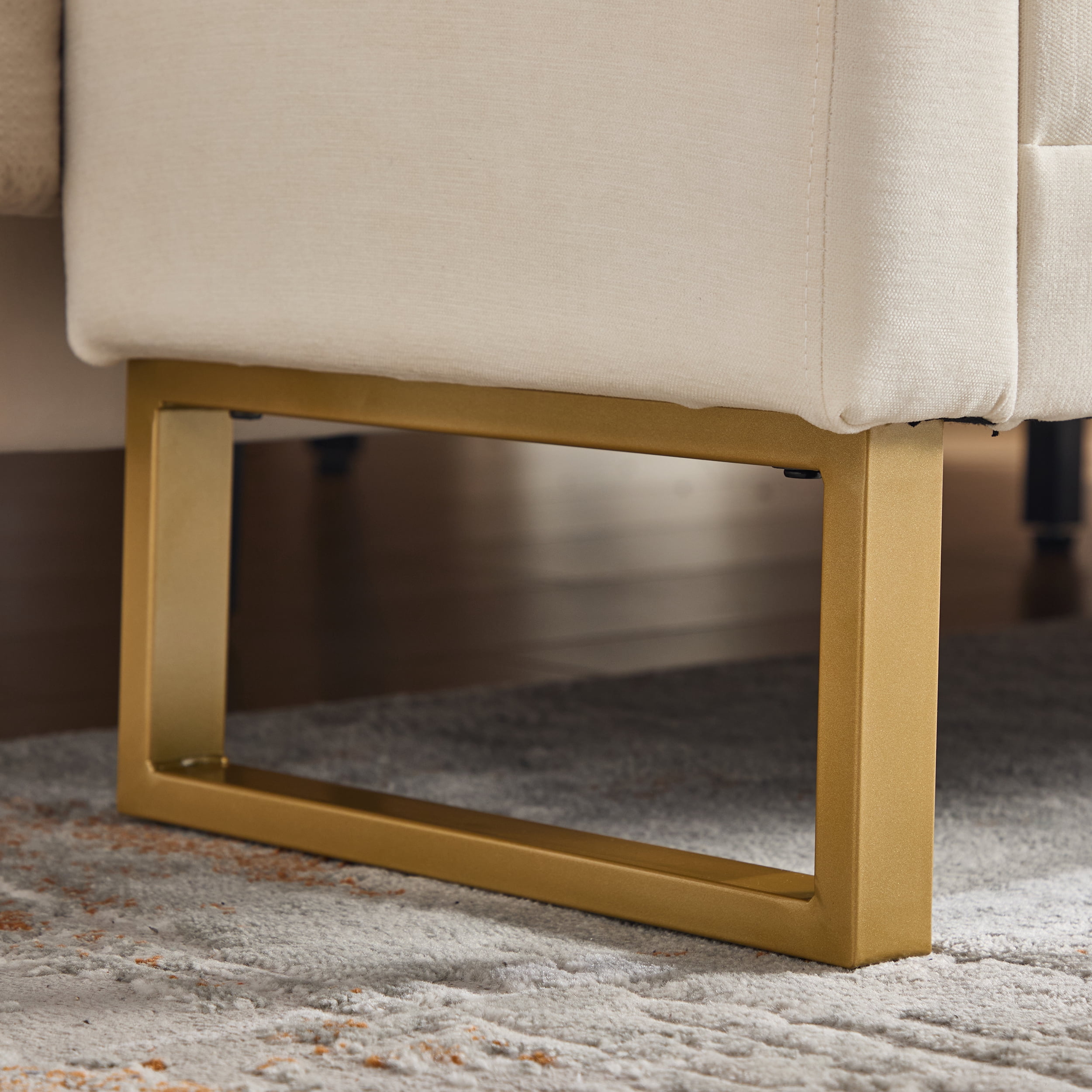 Ottoman Bench 65.4 Inch, Chenille Upholstered Bench with Gold Metal Legs, End of Bed Bench for Bedroom and Living Room, Beige