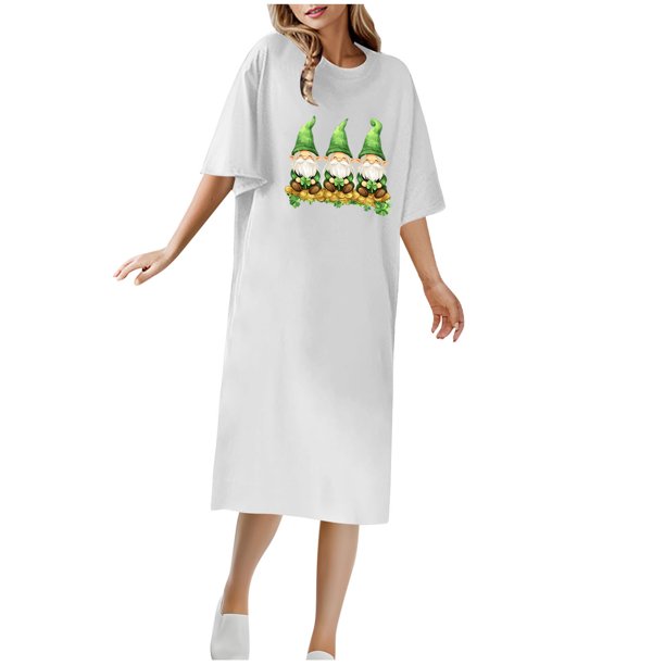 Vestido Corto de Verano Cuello Redondo Estilo de Camiseta de Longitud de Tobillo de Manga Corta, Altamente Elástico para Pijamas Y Ropa Interior Sexy