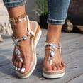 thumbnail image 3 of Dakaela Women's Wedge Sandals 2026 Open Toe Platform Espadrille Flip Flops Elastic Ankle Strap Casual Bohemian Beach Thong Walking Shoes Size 6-10 White, 3 of 6