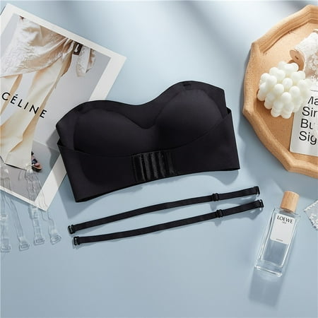 

Women Bra Seamless Crop Padded Strapless Brarette Black