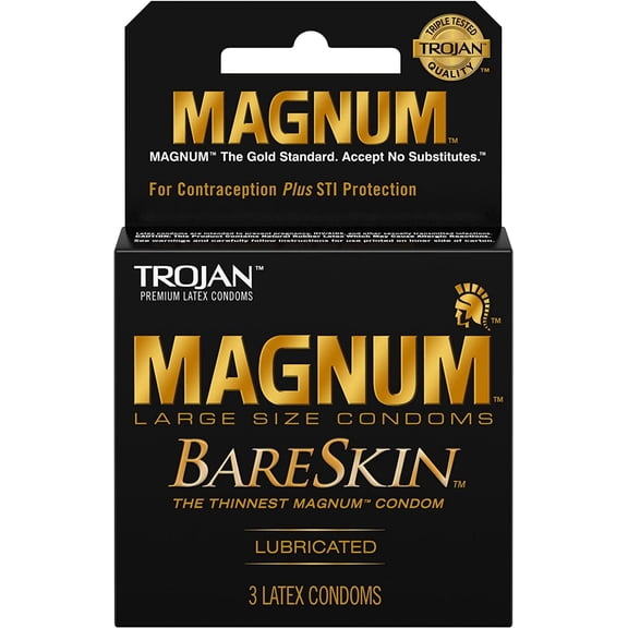 Trojan Magnum Bareskin Lubricated Latex Condoms, 3 Ea