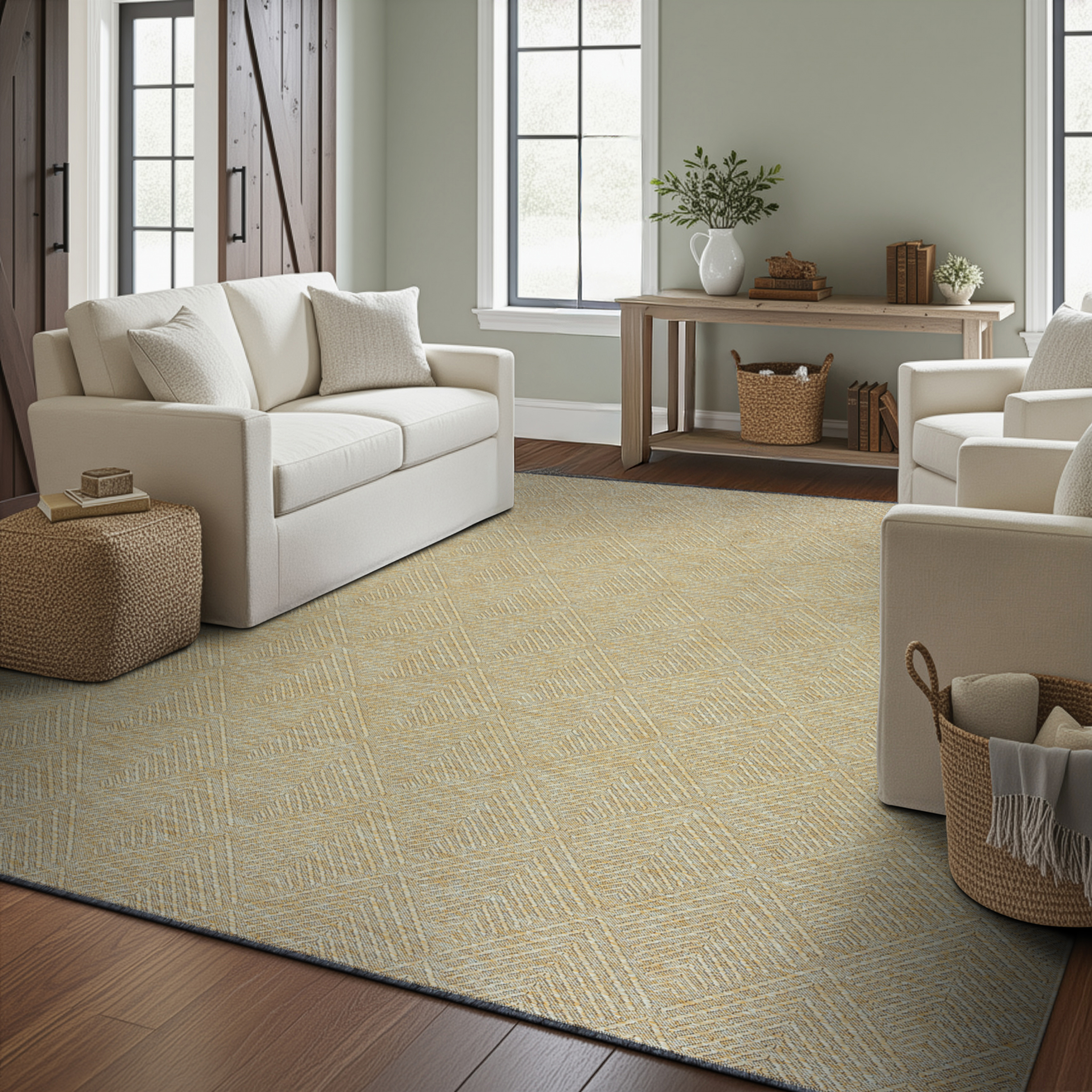 Alma Transitional 5' x 7' Green and Sage Green, Machine Washable Polyester & Cotton Indoor Area Rug
