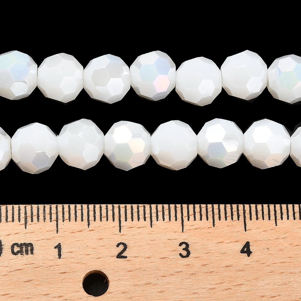 20strands Opaque Glass Beads Stands AB color Faceted(32 Facets) Round White 8x7~7.5mm Hole: 1.5mm about 66pcs/strand 18.82~19.06 inch(47.8~48.4cm)