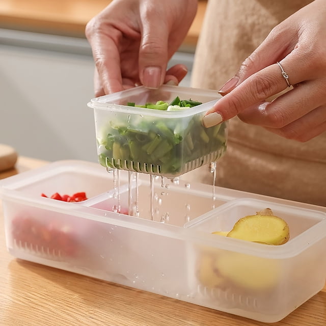 XWSHYW Utensilios y Gadgets de Cocina. Caja de Almacenamiento de Jengibre y Ajo para Cocina, Tres Rejillas, Refrigerador, Caja de Almacenamiento Extraíble para Mantenimiento Fresco