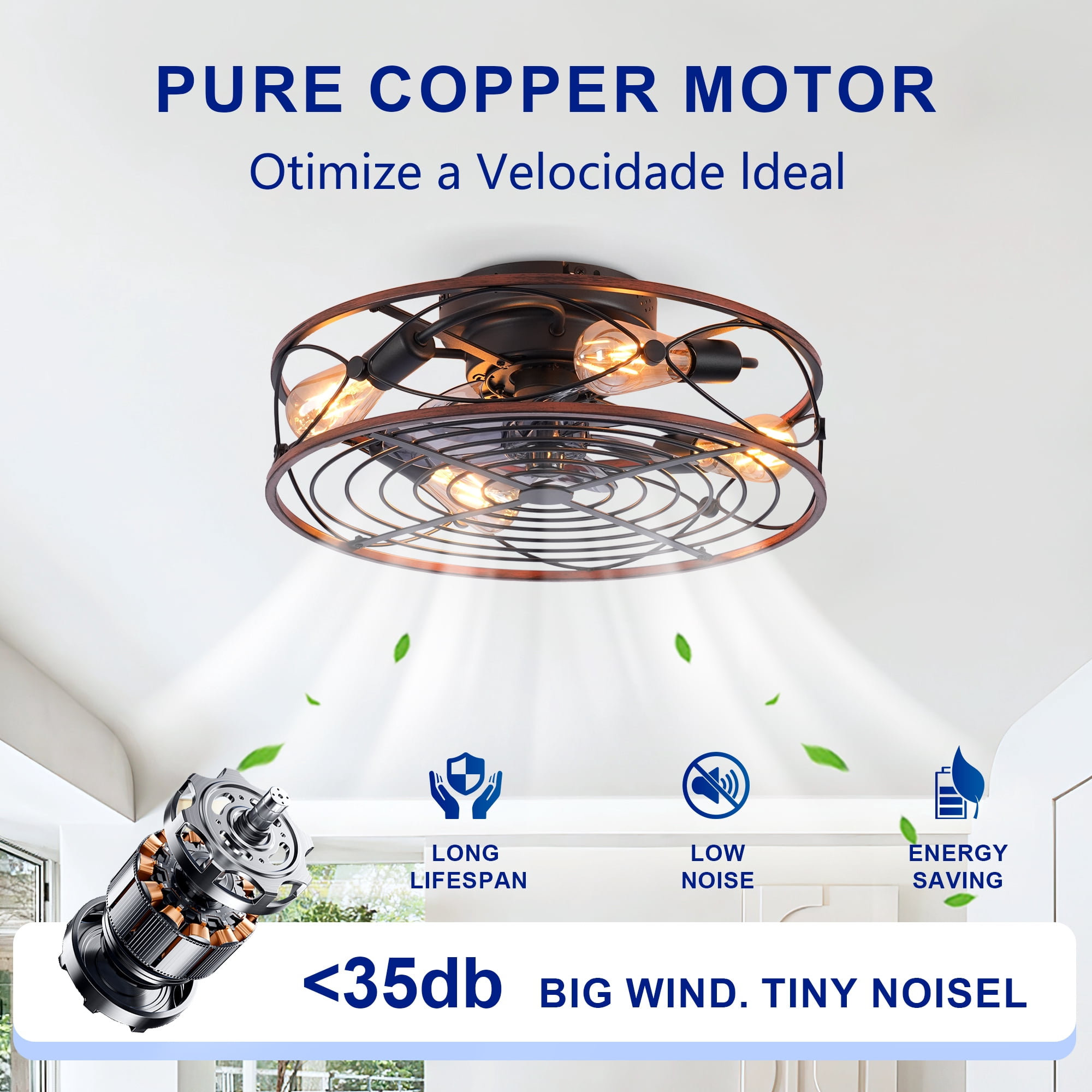 Leumius 20" Caged Ceiling Fan with Lights and Remote Control ,Reversible Motor, DC Remote Control,6 Speed Ceiling Fan for Living Room Bedroom Dining Room (NOT Included Bulbs)