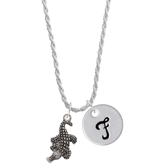 Delight Jewelry Silvertone Alligator Silvertone Script Initial Disc - F - Charm Necklace, 20"+3"