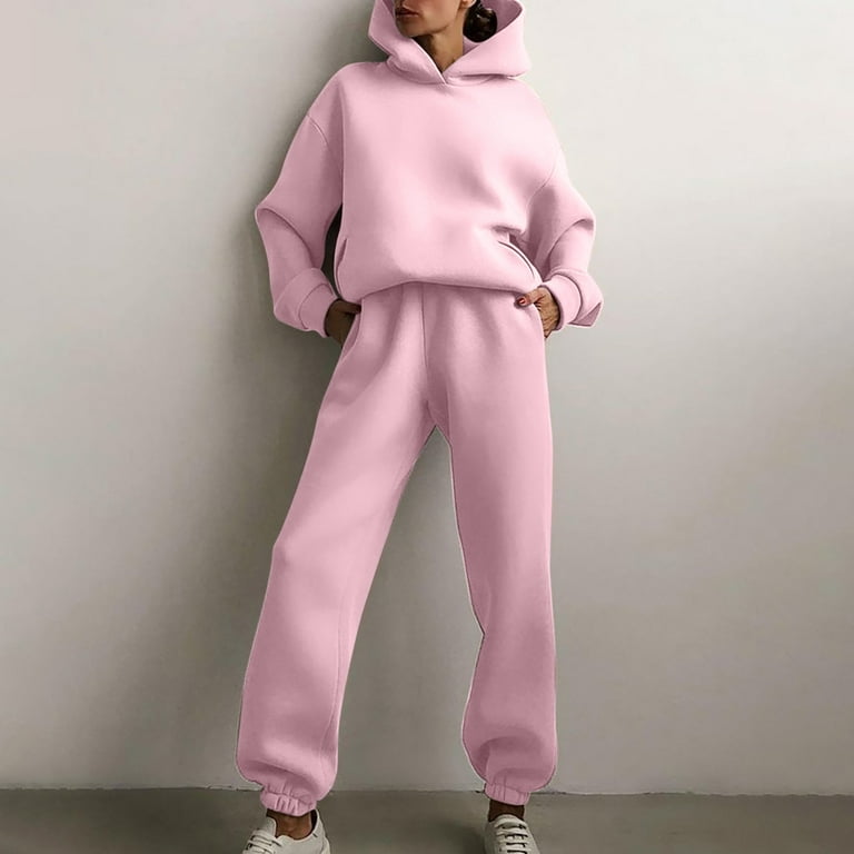 BLVB Women Jogger Outfit Matching Sweat Suits Long Sleeve Hooded Sweatshirt  and Sweatpants 2 Piece Lounge Sets Tracksuit 