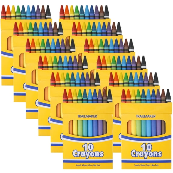 Trailmaker Smooth and Bright Colors Wax Coloring Crayons (10 Count), 12-Pack Set