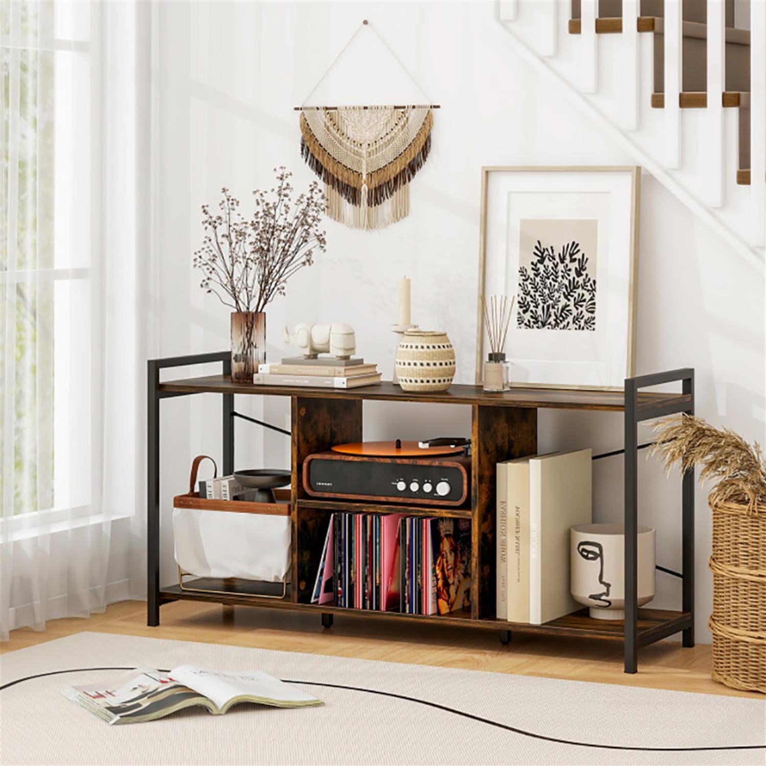 Demi Bonn TV Stand for 55" TVs, Entertainment Center, Industrial Media TV Console Table for Living Room Bedroom, Brown