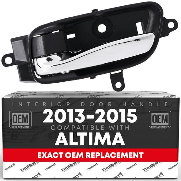 TRUBUILT1 AUTOMOTIVE Interior Front or Rear Driver Door Handle Replacement - Compatible with 2013-2015 Nissan Altima - Modern Chrome Lever & Black Knob, Plastic - OEM 80671-3TA0D, 80671-3TA0A