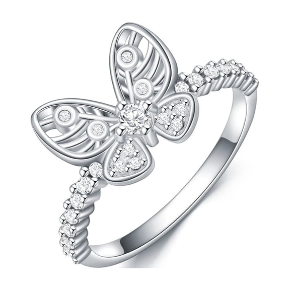 Butterfly Ring 925 Sterling Silver Stackable Animal Rings Size 7 with Cubic Zirconia Dainty Stacking Band Jewelry Gifts for Women