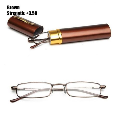 Vision Care Metal Hinge Stainless Steel Frame Eyewear Resin Eyeglasses Reading Glasses Elderly Glasses BROWN STRENGTH-350