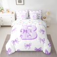 thumbnail image 2 of Homewish Purple Ribbon Letter B Bedding Comforter Set 7pcs, Cartoon Cute Monogrammed Queen Bedding Sets, Fairy Tale Theme Reversible Queen Sheet Sets, Breathable Home Decor, 2 of 7