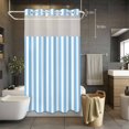 thumbnail image 2 of No Hook Shower Curtain with Snap in Liner, Sky Blue White Striped Waterproof Fabric Bathroom Curtain Mesh Top Window, Geometric Lines Shower Curtains 36x72in, 2 of 9